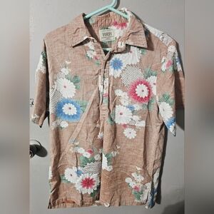Mens HRH (his royal high) salmon/floral style button up SS shirt size L